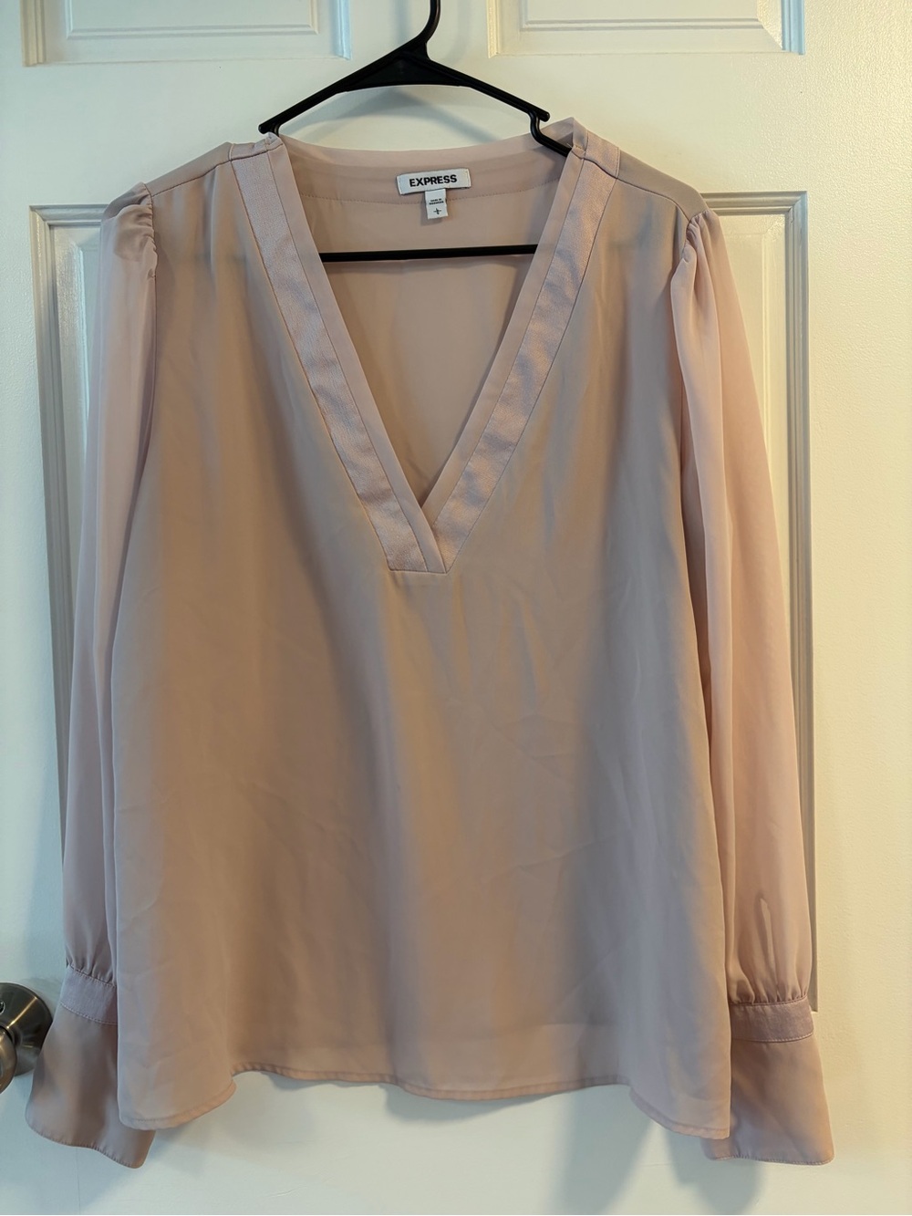 Express Blush V-Neck Long Sleeve Blouse
